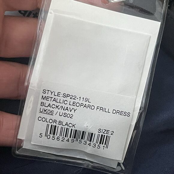SELF PORTRAIT Metallic Leopard Frill Mini Dress Size 2 Black NEW Slim Fit Party - Picture 8 of 13
